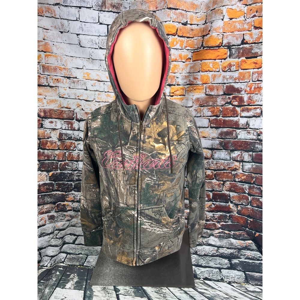 Carhartt Womens Realtree Camo Full Zip Hoodie Pink Logo Small 4-6 101433 977